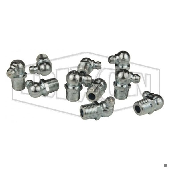 Dixon 90Deg Grease Whip Zerk Ball Check, 1/8-27 NPT Thread, 0.83 in OAL, Steel, Zinc Plated GWHZ090R - main